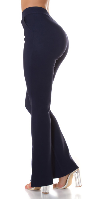 hoge taille broek met leg split marineblauw